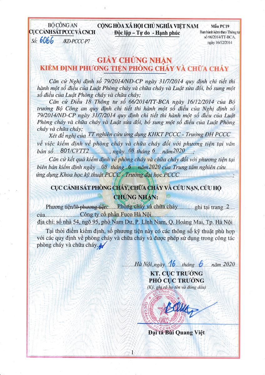 chứng nhận chống cháy tiêu chuẩn