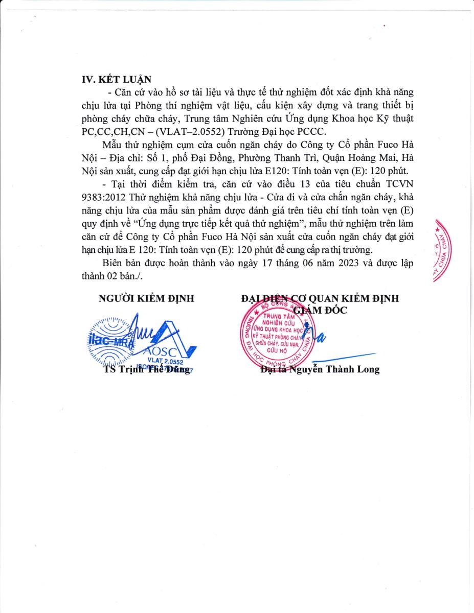 Tiêu chuẩn cửa cuốn chống cháy E, EI