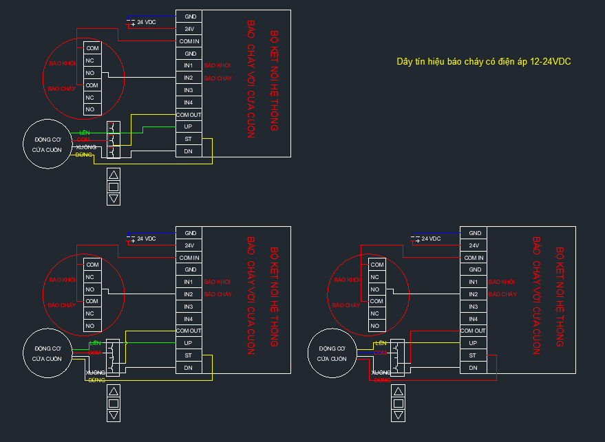 Trường  hợp hệ thống báo khói có 2 sợi dây (Có điện áp từ 12-24VDC)